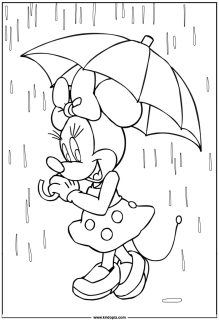 Minnie Mouse in the rain with an umbrella